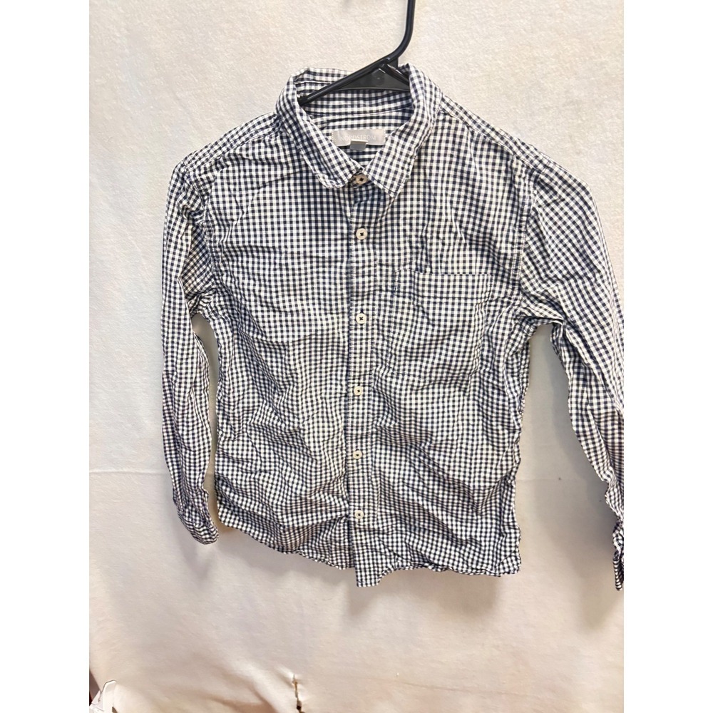 Nordstrom Kids Gingham Button Down Shirt Long‎ Sleeve Size 10 12 Blue White